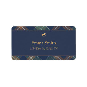 Classic Navy Plaid Birthday Label