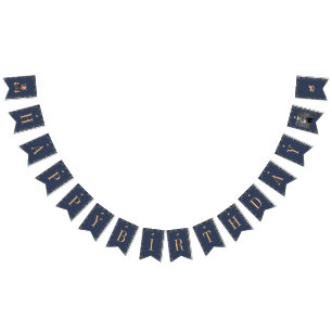 Classic Navy Plaid Teddy Bear Girl Happy Birthday  Bunting