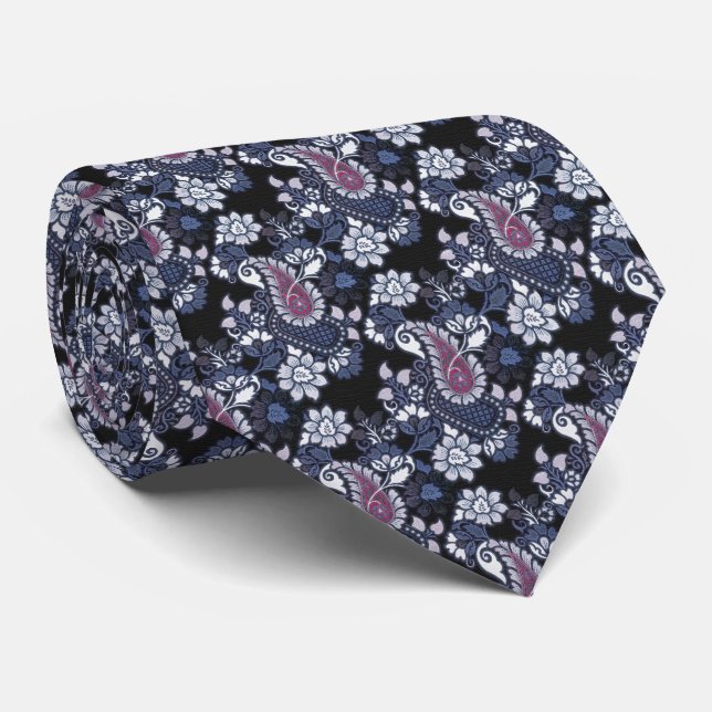  Classic Navy Purple Paisley Neck Tie (Rolled)