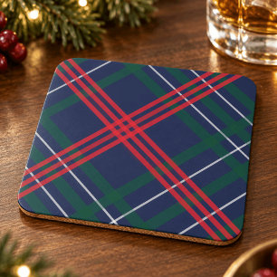 Classic Navy Red Green Tartan Plaid Holiday Coaster
