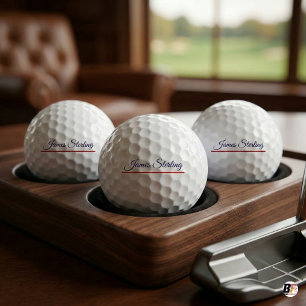 Classic Navy Script Name & Red Line Personalised Golf Balls