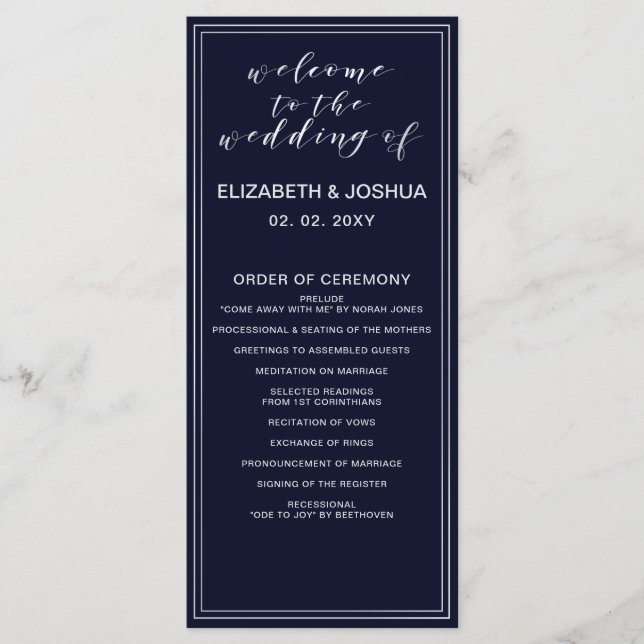Classic Navy Silver Wedding programs Programme (Front)