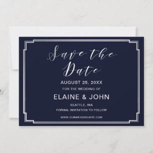 Classic Navy Silver Wedding save the dates Date
