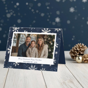 Classic Navy Snowflake Christmas Photo Holiday Card