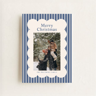Classic Navy Stripe Photo Holiday Card