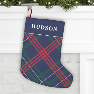 Classic Navy Tartan Holiday Plaid Personalised Small Christmas Stocking