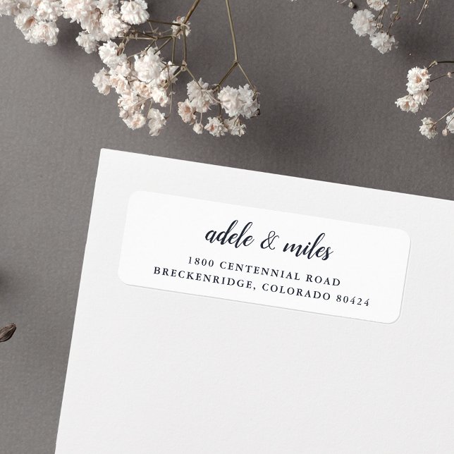 Classic Navy & White Calligraphy Return Address (Creator Uploaded)