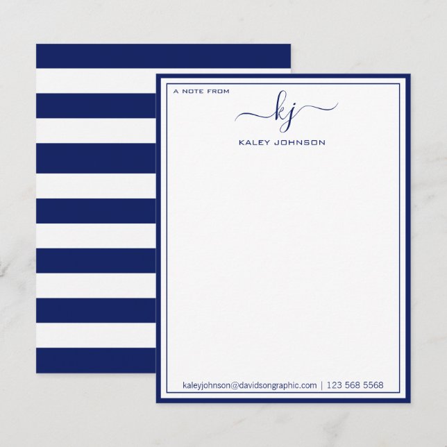 Classic Navy White From The Desk Of Note Card (Front/Back)