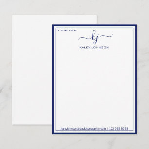 Classic Navy White From The Desk Of Note Card