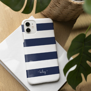 Classic Navy & White Stripe Personalised iPhone 13 Case