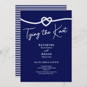 Classic Navy White Stripes Tying the Knot Wedding  Invitation