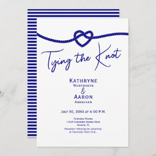 Classic Navy White Stripes Tying the Knot Wedding  Invitation