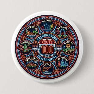 Classic Neon Route 66 Centennial Road Trip Gift 7.5 Cm Round Badge