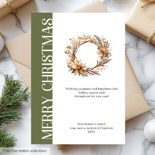 Classic neutral Christmas wreath greeting card