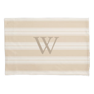 Classic Neutral Cream & Tan Stripes Taupe Initial Pillowcase