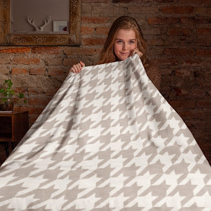 Classic Neutral Ivory Taupe Houndstooth Pattern Fleece Blanket