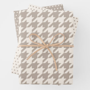 Classic Neutral Ivory Taupe Houndstooth Pattern Wrapping Paper Sheet