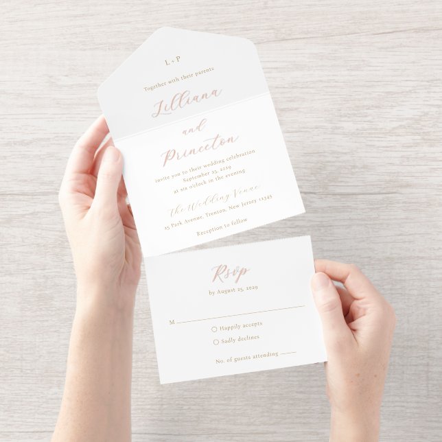 Classic Neutral Monogram Elegant Wedding All In One Invitation (Tearaway)