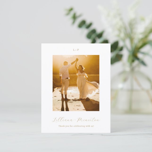 Classic Neutral Monogram Elegant Wedding Thank You Card (Standing Front)