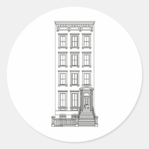 Classic New York Stoop Apartment Drawing  Round Sticker