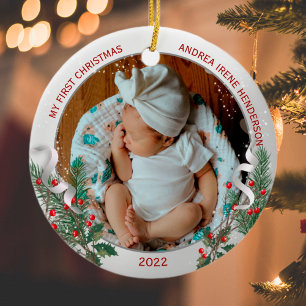 Classic Newborn 1st Christmas Plant Silver Frame Ceramic Tree Decoration