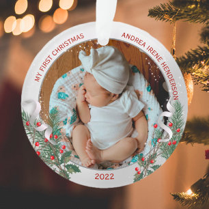Classic Newborn 1st Christmas Plant Silver Frame Ornament