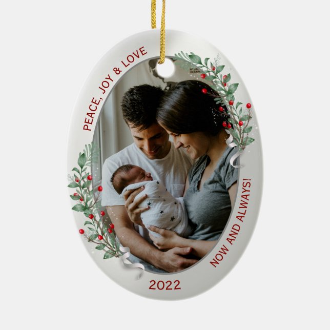 Classic Newborn 1st Christmas Plants Silver Frame  Ceramic Tree Decoration (Back)