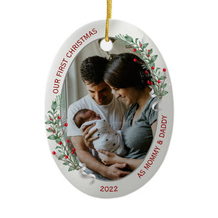 Classic Newborn 1st Christmas Plants Silver Frame  Ceramic Tree Decoration