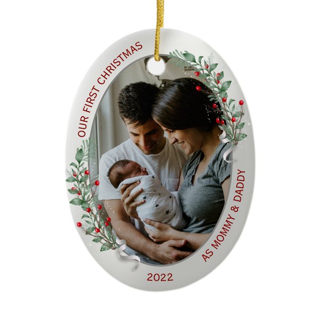 Classic Newborn 1st Christmas Plants Silver Frame  Ceramic Tree Decoration (Creator Uploaded)
