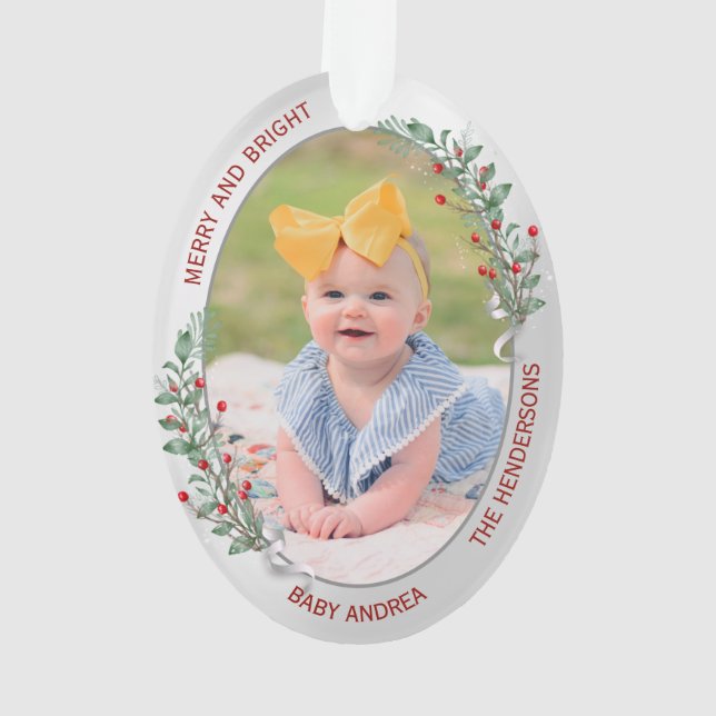 Classic Newborn 1st Christmas Plants Silver Frame  Ornament (Back)