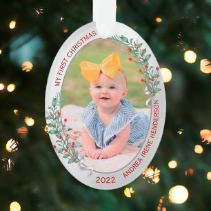 Classic Newborn 1st Christmas Plants Silver Frame  Ornament