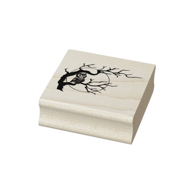 Classic Night Owl on Branch with Moon Art Stamp (Stamp)