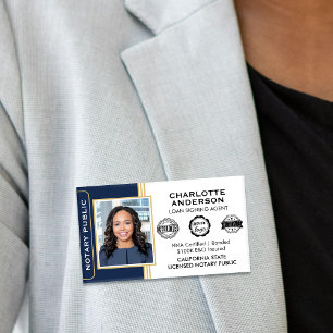 Classic Notary Public Loan Signing Agent Navy Blue Name Tag
