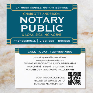 Classic Notary Public Signing Agent Teal Gold Business Card