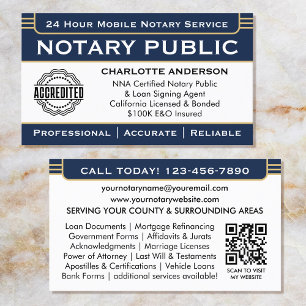 Classic Notary Signing Agent ID Logo Navy Gold Business Card