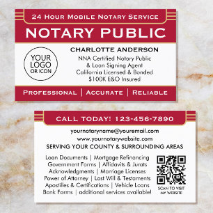 Classic Notary Signing Agent Logo Red Gold Business Card
