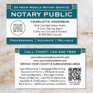 Classic Notary Signing Agent Logo Teal Gold Business Card
