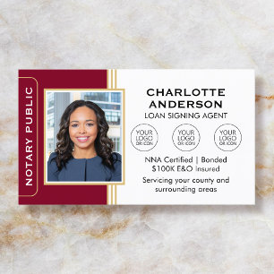 Classic Notary Signing Agent Photo Burgundy Business Card