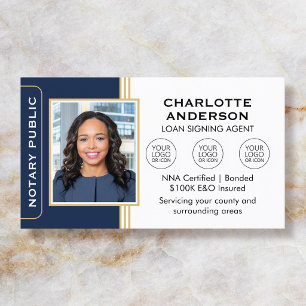 Classic Notary Signing Agent Photo Navy Gold Business Card
