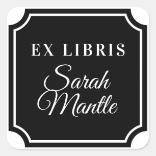 Classic Notched Border Ex Libris Name Bookplate Square Sticker