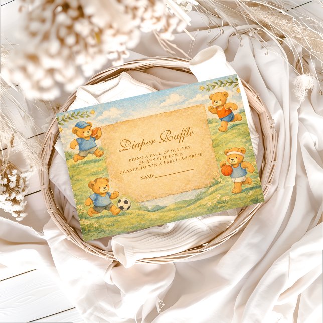 Classic Nursery Sports Bears Diapper Raffle Enclosure Card (Creator Uploaded)