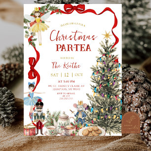 Classic Nutcracker Red Bow Coquette Christmas  Invitation