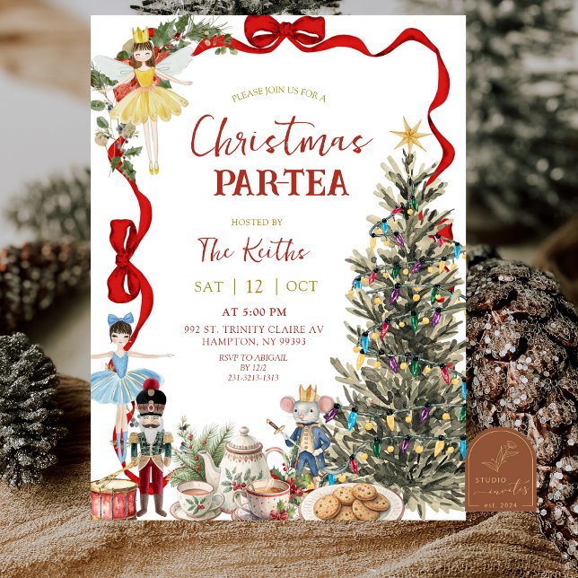 Classic Nutcracker Red Bow Coquette Christmas  Invitation (Creator Uploaded)