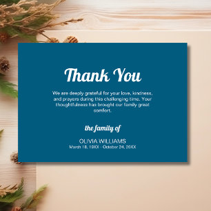 Classic ocean blue Traditional Funeral Sympathy Thank You Card