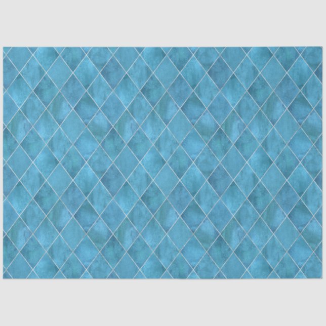 Classic Ocean Blue Velvet Argyle Pattern Luxury Tissue Paper (Front)