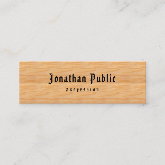 Classic Old American Text Wood Look Handwritten Mini Business Card (Front)