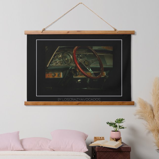 Classic Old Car Dashboard Steering Wheel Hanging Tapestry (Bedroom)