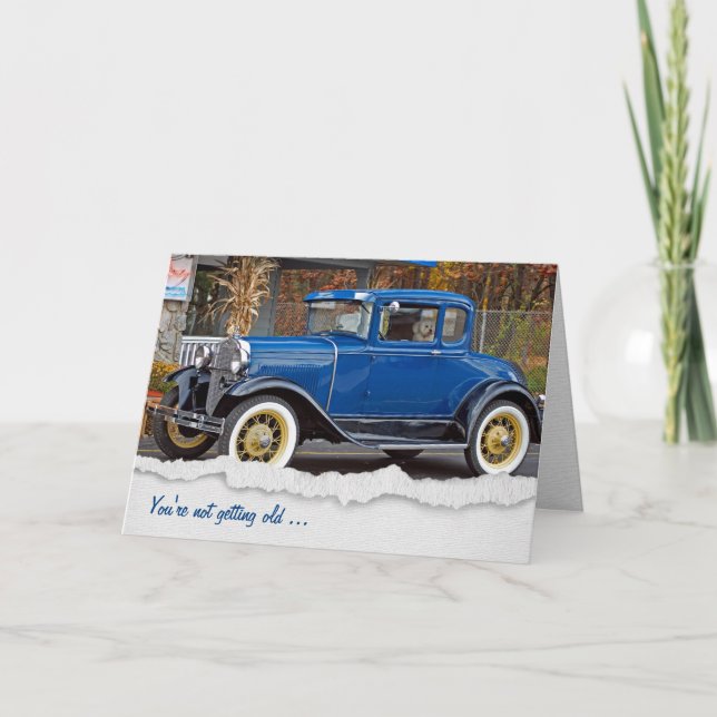 Classic old car with dog card (Front)