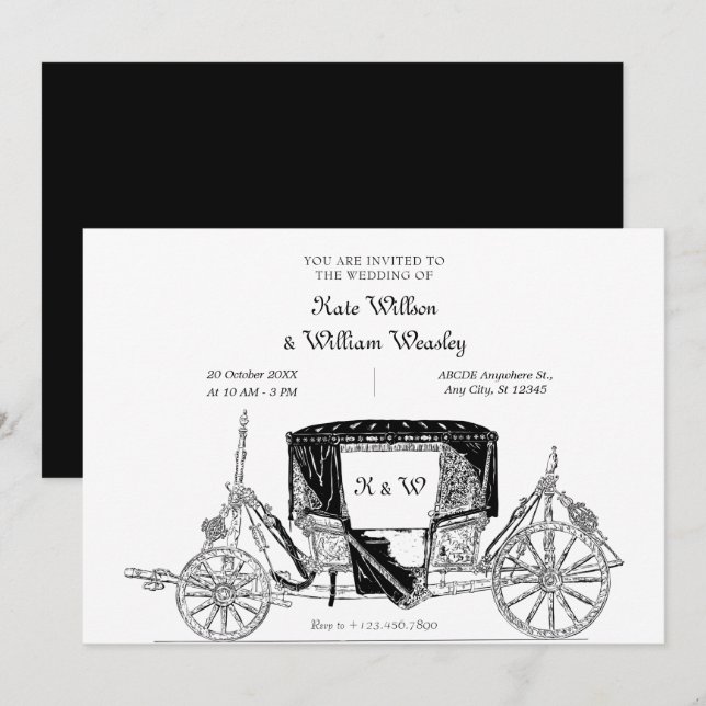Classic old Carriage vintage wedding  Invitation (Front/Back)