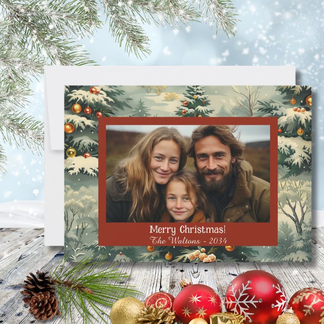 Classic Old Fashioned Christmas Tree Holiday Photo Card (Creator Uploaded)